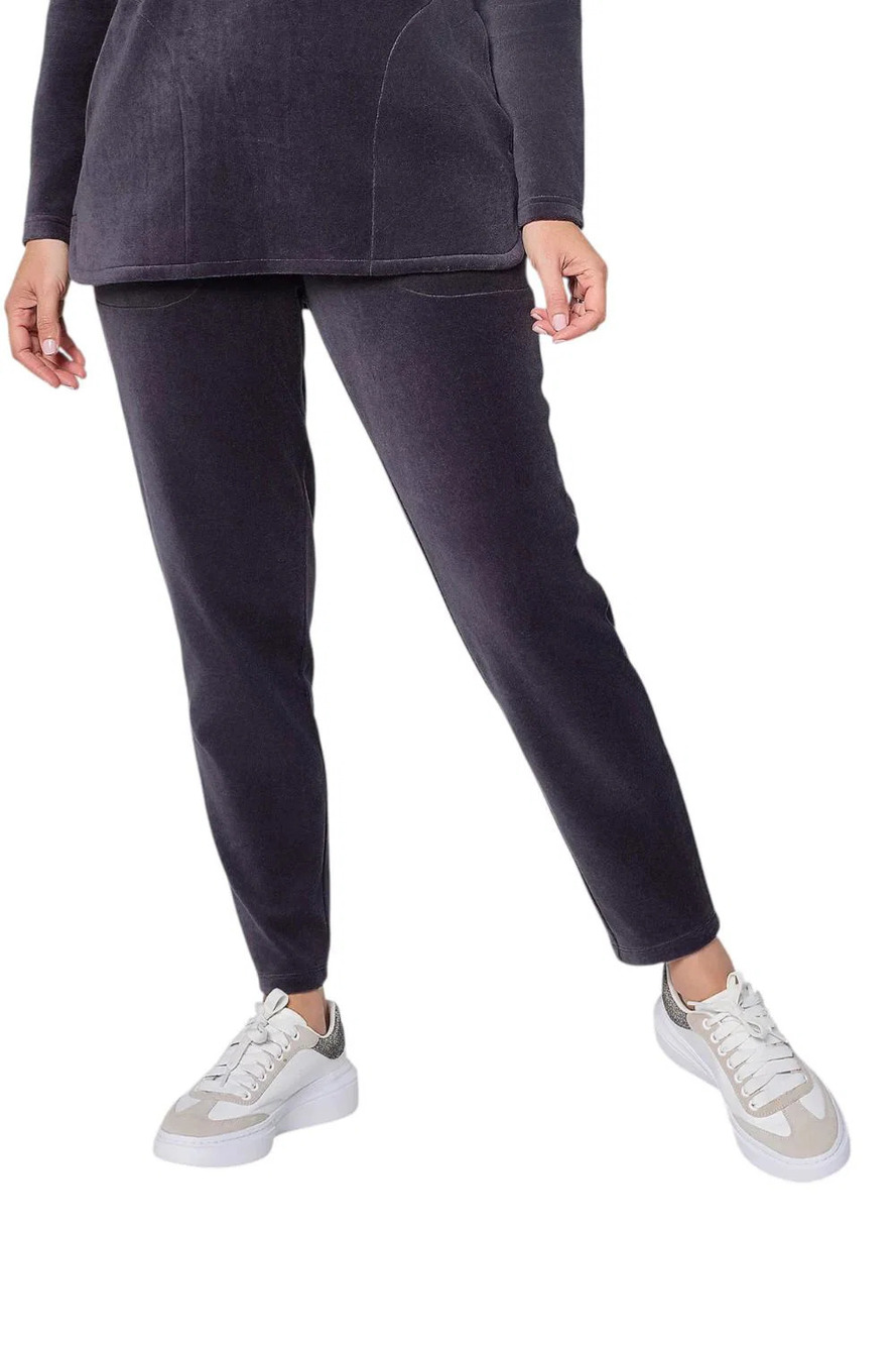 Denim & Co. Active Velour Tapered Pants Charcoal Gray - Petite
